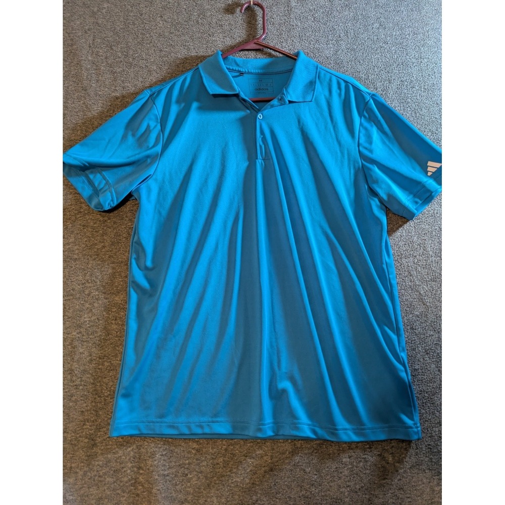 Adidas Polo Shirt Mens Medium Blue Core Golf Performance Short Sleeve